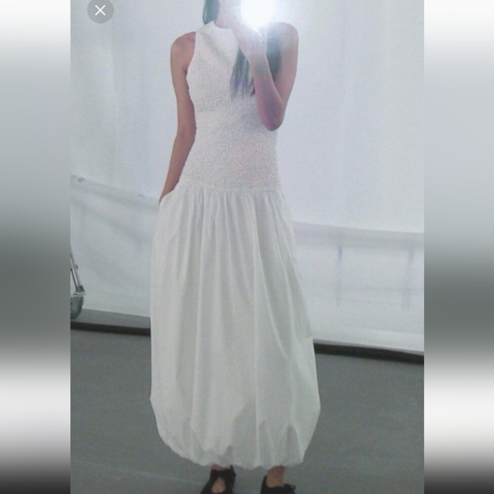 Zara White Sleeveless  Balloon Midi Dress - Picture 6 of 7
